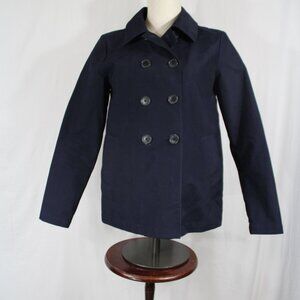 Lands End Canvas 1963 Navy Women's Jacket Coat XS 2-4 Cotton Double Button Beach
